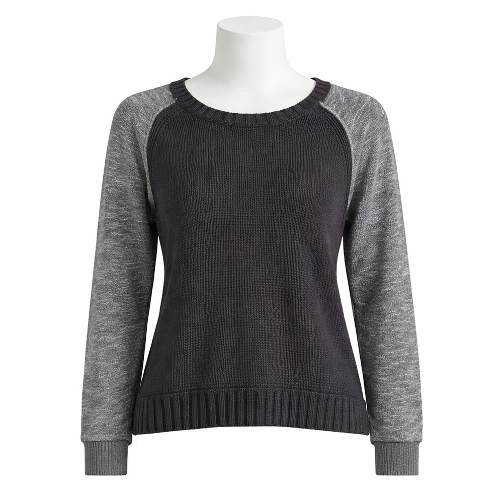 Size S Roots Canada Women’s Cotton Raglan Knit Sweater Grey Blue Casual Pullover